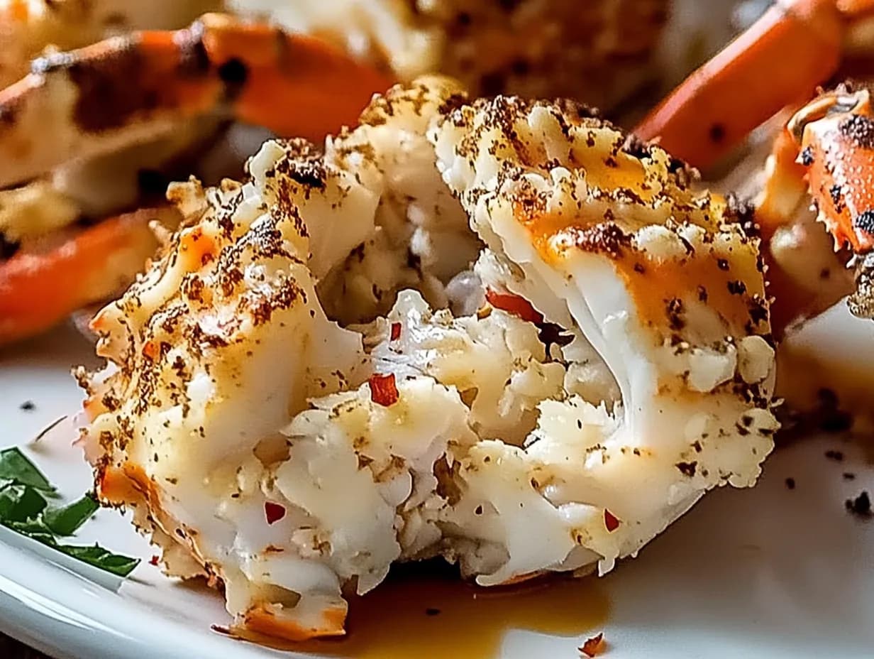 Baked Famous Crab Bombs close-up with flaky crab meat and spices