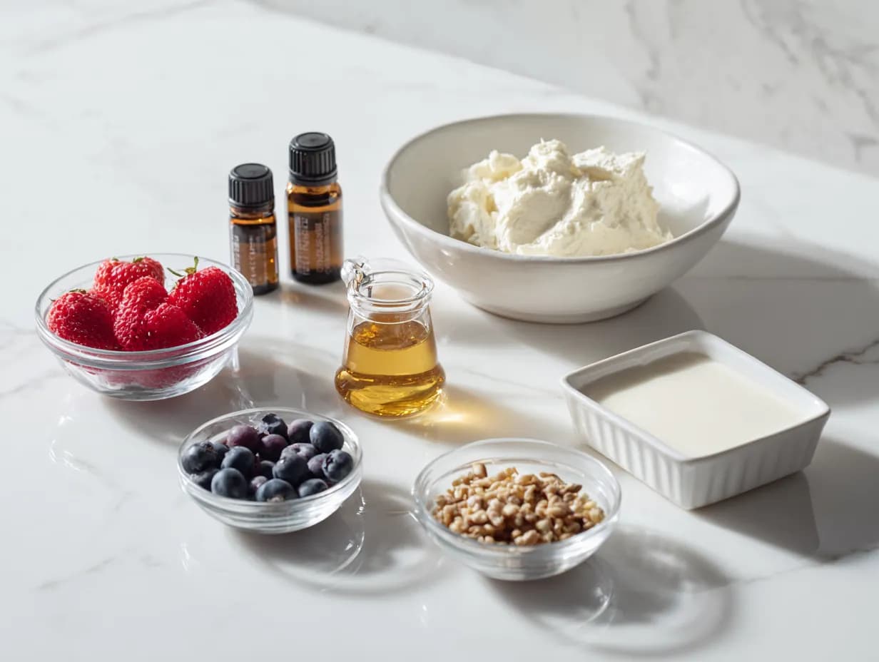 Ingredients for GAPS cream cheese dessert recipe on white marble