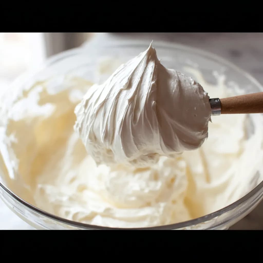 whipped cream cheese mixture being held with a spatula