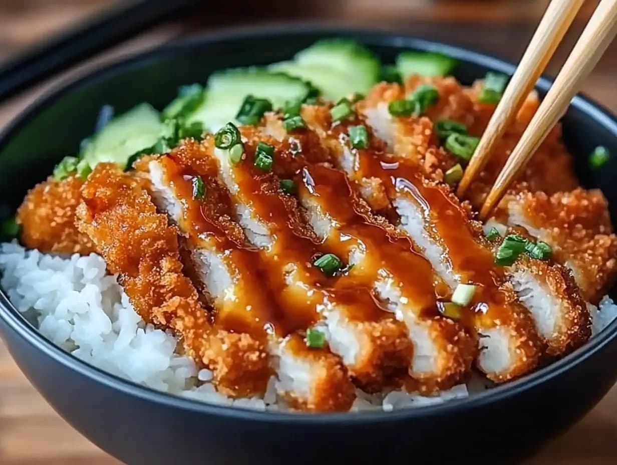 Japanese chicken katsu bowl with tonkatsu sauce