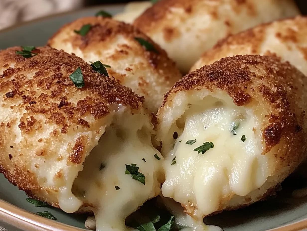 Melted Mozzarella and Ranch Chicken Bombs with gooey cheese center