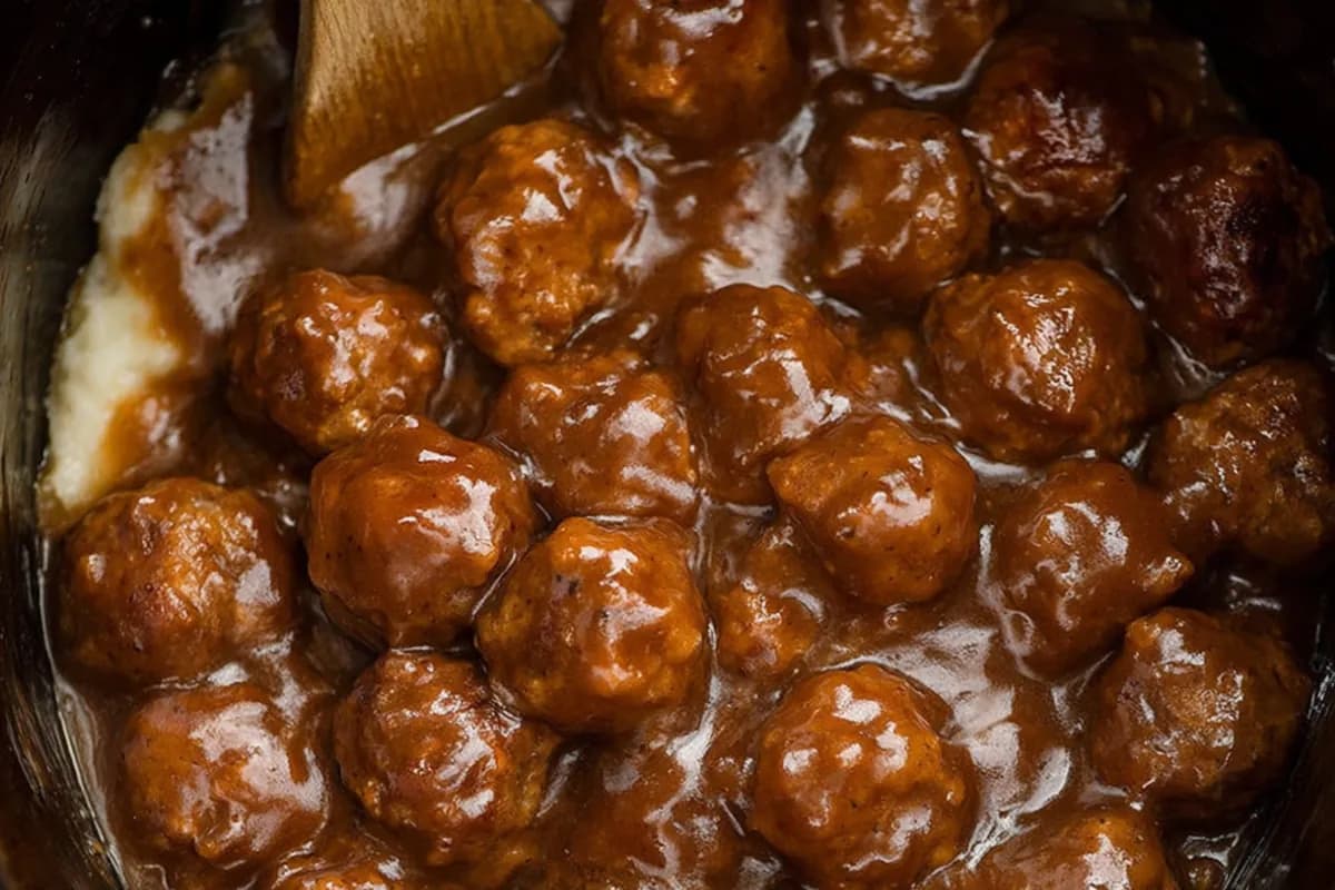 Slow Cooker Salisbury Steak Meatballs with rich brown gravy