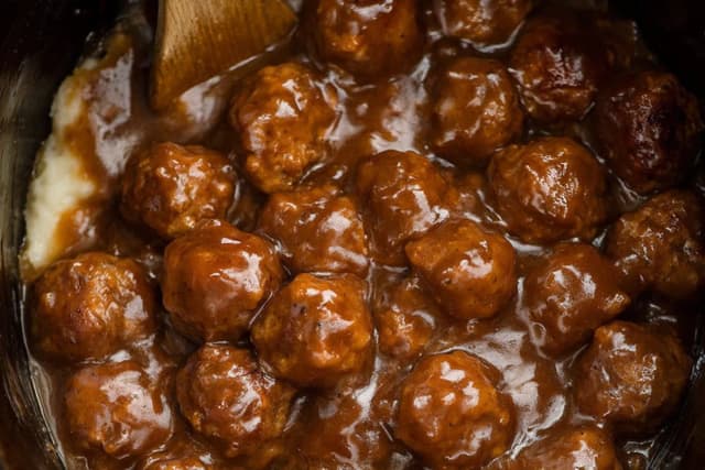 Slow Cooker Salisbury Steak Meatballs with rich brown gravy