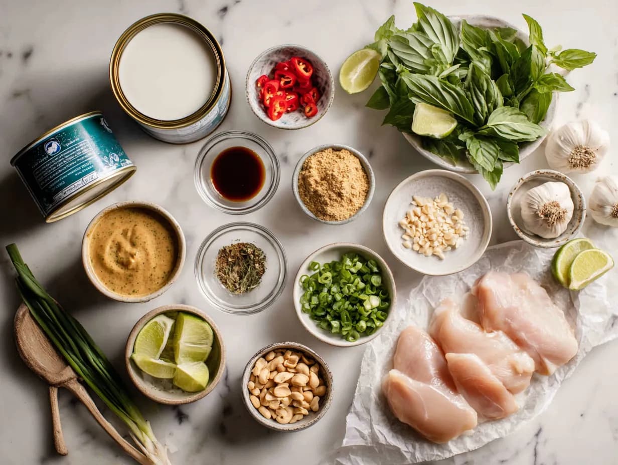 Top-down view of ingredients for Slow Cooker Thai Basil Chicken Curry
