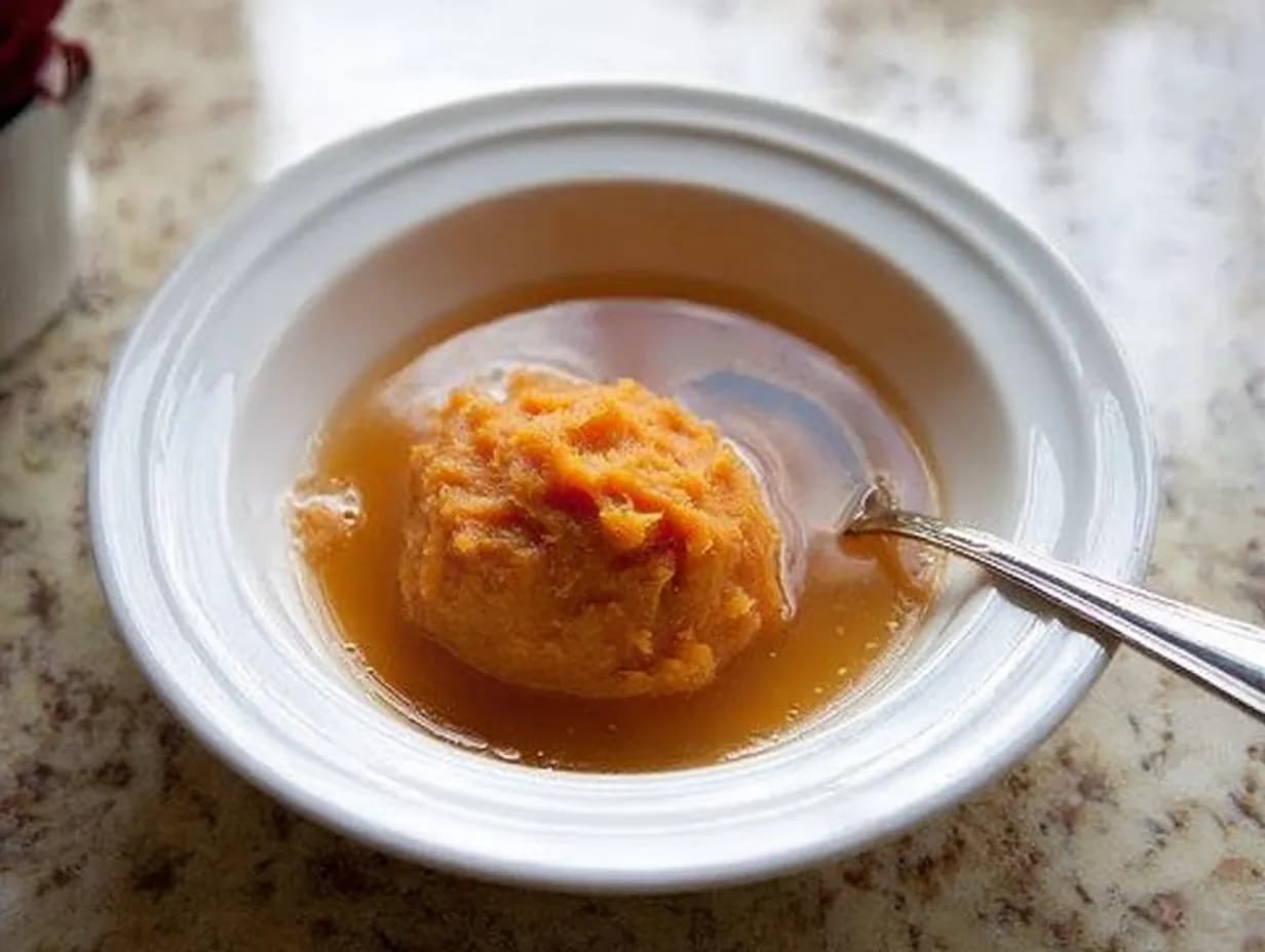 Pumpkin puree in bowl with liquid