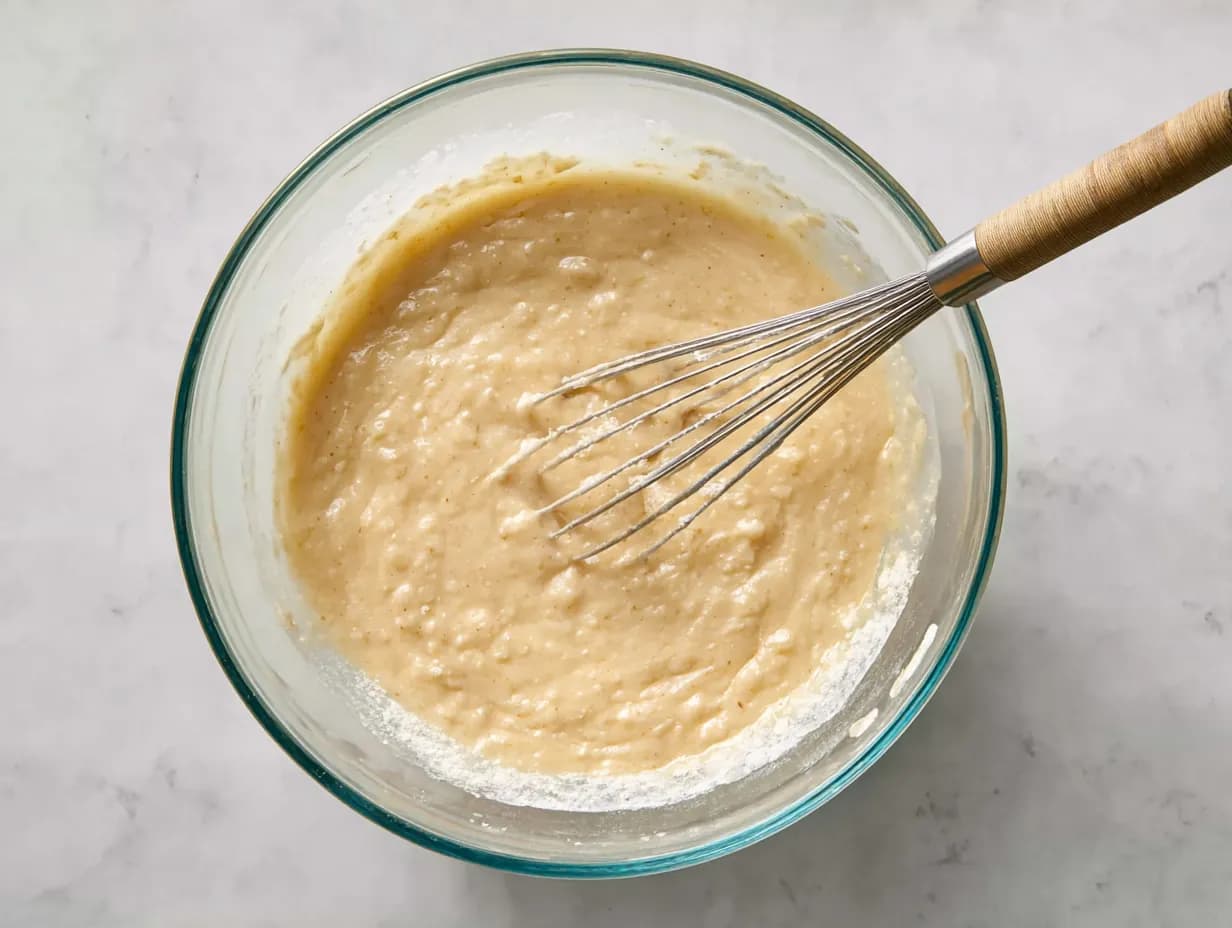 Whisking pancake batter until just combined