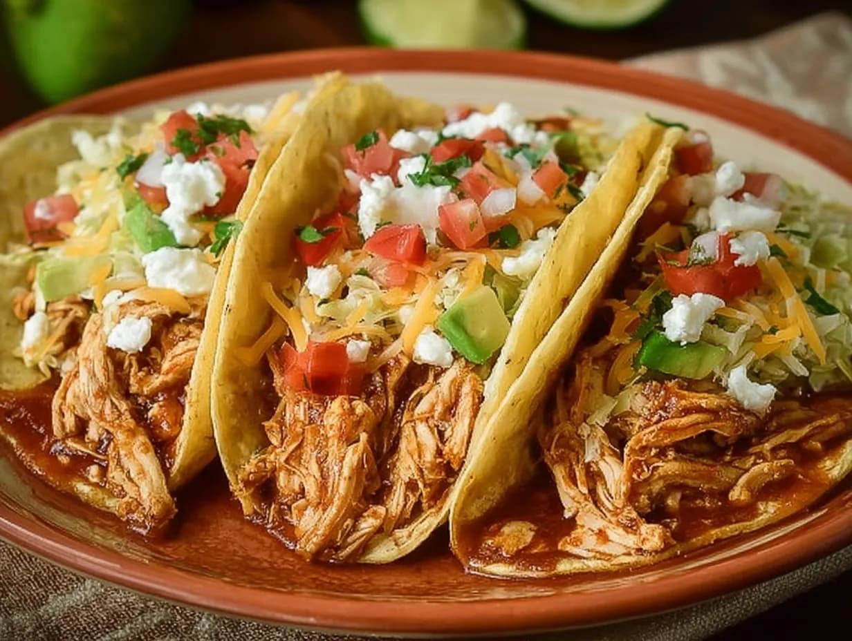 crockpot chicken tacos served with fresh toppings