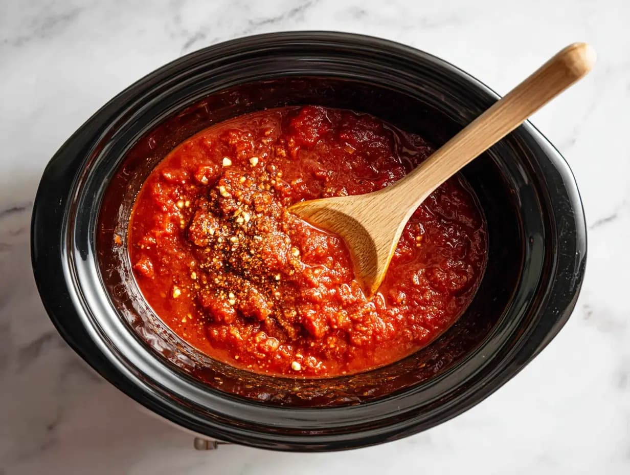 spiced tomato sauce base for crockpot chicken tacos in slow cooker